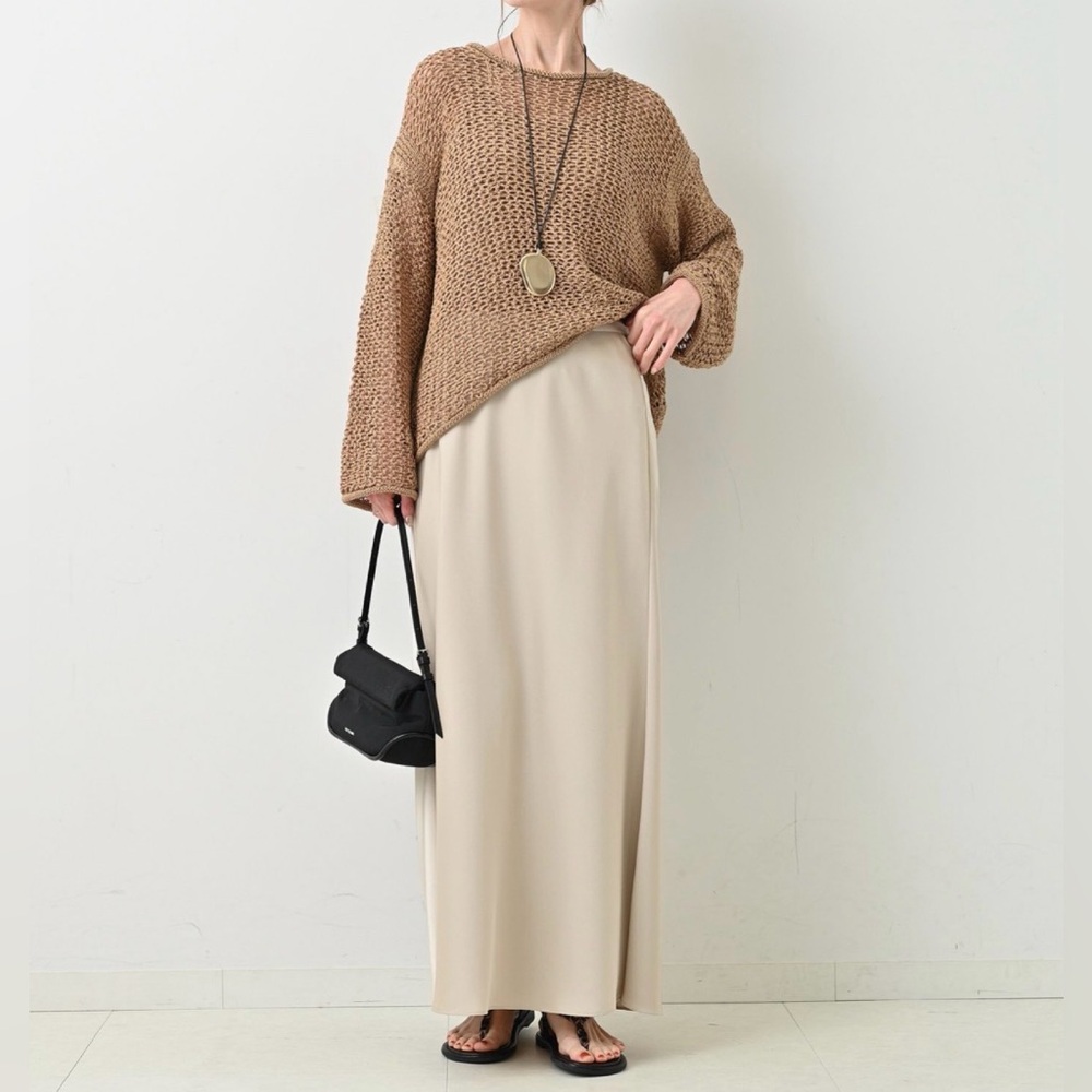 Mesh Knit Pullover Sweater Beige Oversized Boho Minimalist